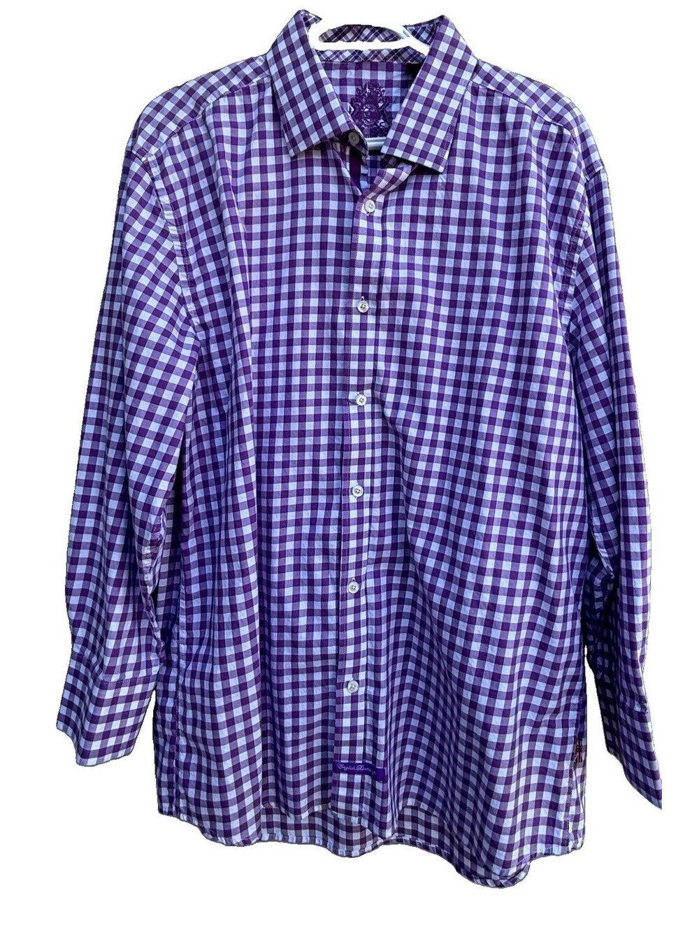 English Laundry Men's Purple White Gingham Button Down Dress Shirt 17 32/33